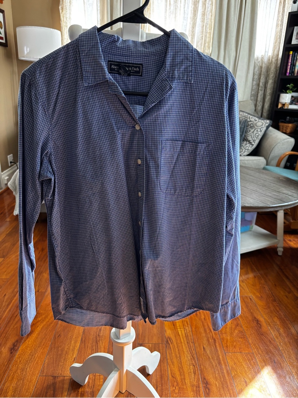 Abercrombie & Fitch Womens Medium Blue Check Button-Up Shirt